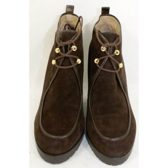 $600 Michael Kors Collection Beth Wedge Booties Boot Rich Suede Brown 37.5 (Z1) - Picture 3 of 8